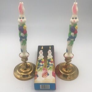 VTG Set of 2 Decorative Bunny Taper‎ Candles with Floral Design